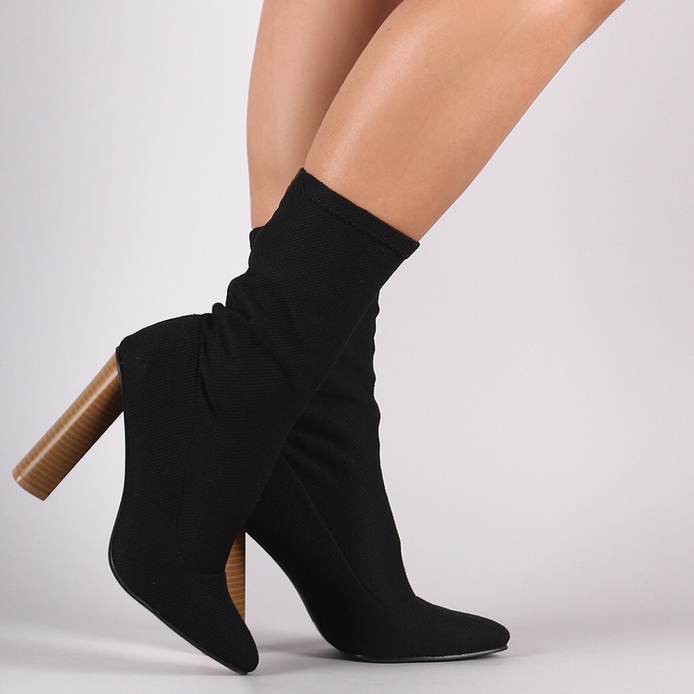 Qupid | Black Stretch Knit Ankle Boots